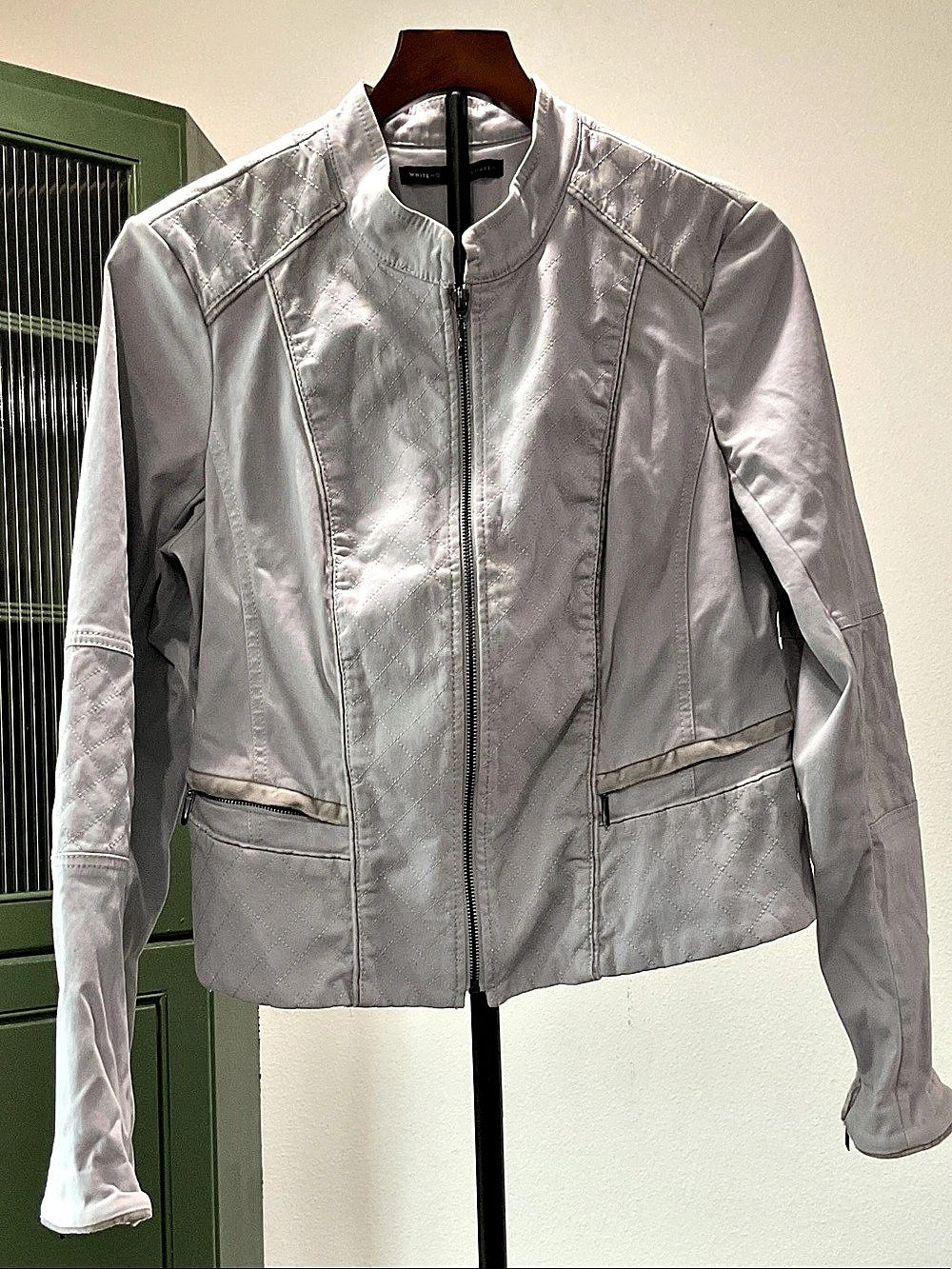 White House Black Market Quilted Moto Jacket in Gray